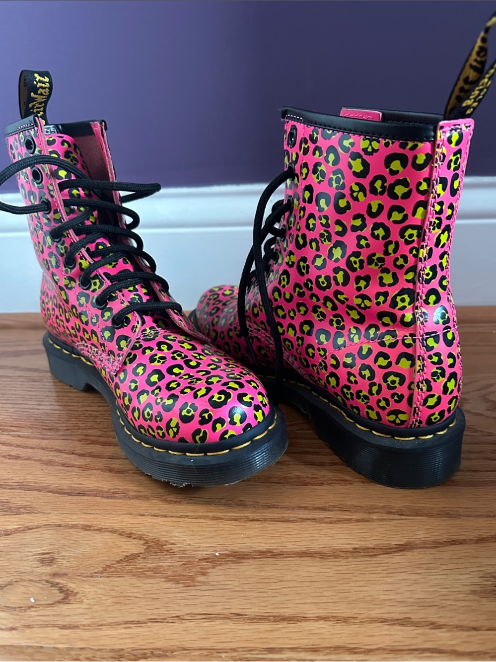 Doc Martens Pink Leopard lace up boot Size 7 US